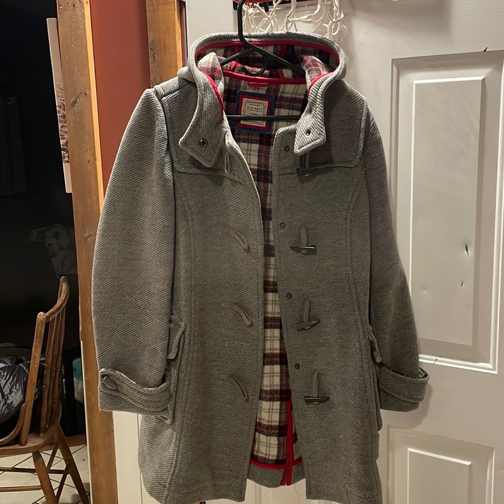Old Navy Women’s Grey/Plaid Pea Coat EUC